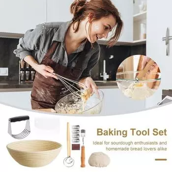 Набор для выпечки хлеба на закваске, 12 шт., круглая корзина для расстойки Banneton с льняным вкладышем для хлеба