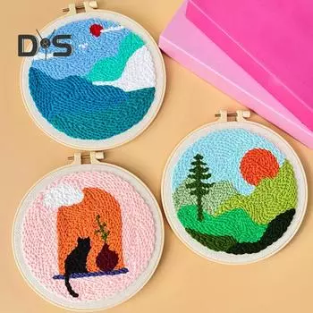 Набор для вышивания иглой для начинающих, простая в использовании игла для вышивания иглой с узорами, пряжа, пяльцы, набор для начинающих, подарок для взрослых B