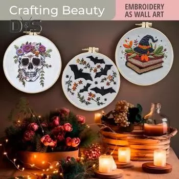 Набор для вышивания на Хэллоуин Набор для вышивки крестом своими руками с пяльцами для вышивания Ручная вышивка для начинающих Поделки гномов для начинающих Взрослые E