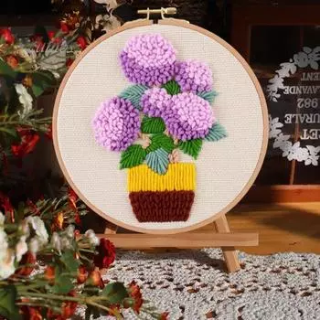 Набор для вышивания своими руками Ткань для вышивки Шерстяная пряжа Иглы Пяльцы Набор для вышивания с цветочным узором для начинающих B