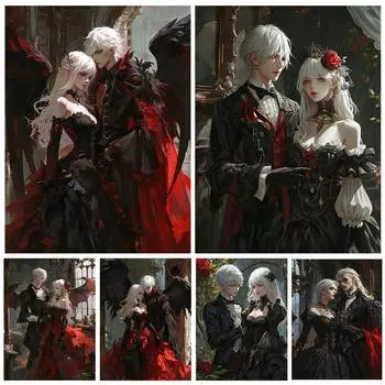 Набор для вышивки «Ангел и дьявол» с темным узором для пары 5DDIY, алмазная живопись, вышивка, мозаика, украшение для дома Full Round 20x30CM