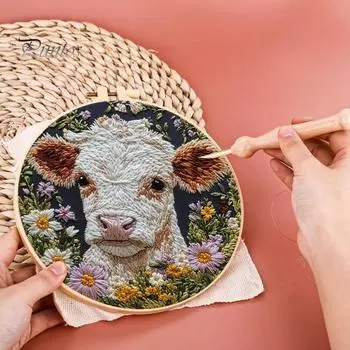 Набор для вышивки иглой Punch Needle Cartoon Highland Cow DIY Вышивка Набор с пяльцами Punch Needle Starter Craft Kit для взрослых и детей C