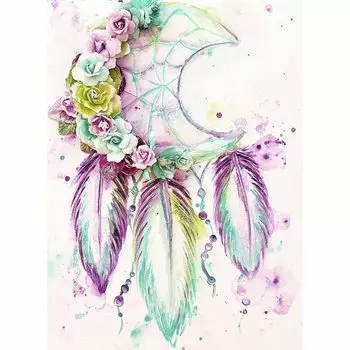 Набор для вышивки крестом Алмазная картина Луна Алмазная картина с гирляндами и перьями Алмазное искусство Полный тип пасты Бисерное искусство 5D Мозаичное искусство Ручная работа своими руками