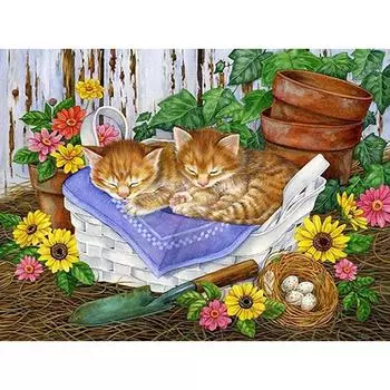 Набор для вышивки крестом DIY Алмазная вышивка Спящий кот Полный круглый алмазная живопись Мозаика Домашний декор 20X30CM
