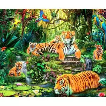 Набор для вышивки крестом DIY Алмазная вышивка Лесной тигр Полный круглый алмазная живопись Мозаика Домашний декор 20X30CM