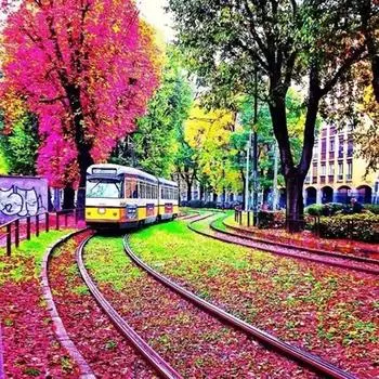 Набор для вышивки крестом DIY Алмазная вышивка Осенний автомобиль Алмазная картина Мозаика Домашний декор 30X30CM