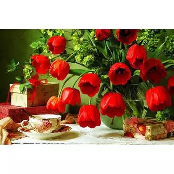 Набор для вышивки крестом DIY Алмазная вышивка Красные тюльпаны Полный круглый алмазная живопись Мозаика Домашний декор 20X30CM