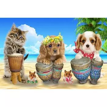 Набор для вышивки крестом DIY Алмазная вышивка Кошки и собаки на пляже Алмазная картина Мозаика Домашний декор 20X30CM
