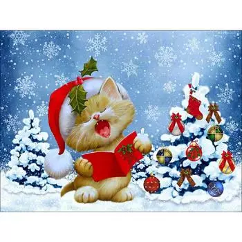 Набор для вышивки крестом DIY Алмазная вышивка Рождественский кот Алмазная картина Мозаика Домашний декор 20X30CM