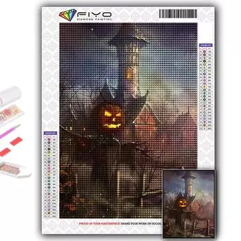 Набор для вышивки крестом DIY Алмазная вышивка Хэллоуин Тыква и замок ведьмы Алмазная картина Домашний декор Full Round 20X30CM