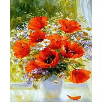 Набор для вышивки крестом DIY Алмазная вышивка Красный цветок Полный круглый алмазная живопись Мозаика Домашний декор 20X30CM