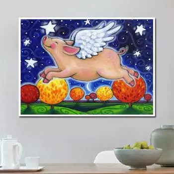 Набор для вышивки крестом DIY Алмазная вышивка Летающая свинья Полный круглый алмазная живопись Мозаика Домашний декор 20X30CM