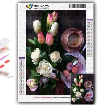 Набор для вышивки крестом DIY Алмазная вышивка Тюльпаны и кофе Алмазная картина Домашний декор Full Round 20X30CM