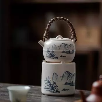 Набор для заваривания чая в духовке, свеча, спиртовка, грелка для чая, винтажный грубый керамический ротанговый чайник