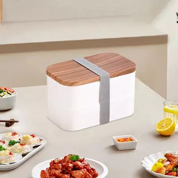 Набор для завтрака для взрослых Bento, герметичный, легкий, многоразовый для микроволновой печи, 1600 мл, 2 слоя для пеших прогулок белый