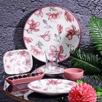 Набор для завтрака из 19 предметов Розовый цветок