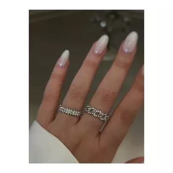 Набор двойных колец с камнем из циркона серебряного цвета