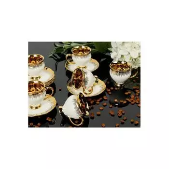 Набор фарфоровых кофейных чашек Rain Cream с золотой полоской на 6 персон Harlem-930