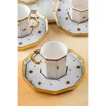 Набор фарфоровых кофейных чашек Sedwick Honeycomb Pattern, золото, позолота, 90 мл, на 6 персон 0202