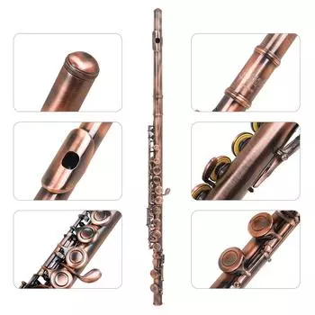 Набор флейт с 16 отверстиями SLADE C-key Флейта C с закрытым отверстием и стержнем для чистки корпуса Протирочная ткань и перчатки красный