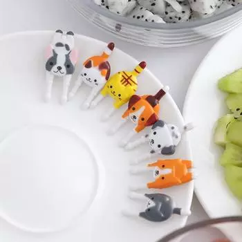 Набор фруктовых вилок с изображением котенка и щенка, пластиковая детская фруктовая вилка с двумя зубцами для вечеринки и свадьбы