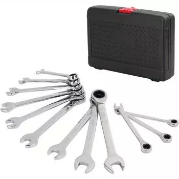 Набор гаечных ключей с фиксированной трещоткой 8-19 мм. Лучший набор комбинированных метрических ключей. Хром-ванадиевый гаечный ключ с ящиком для хранения для домашнего обслуживания. Авторемонт.