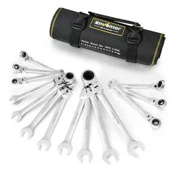 Набор гаечных ключей с храповым механизмом Enventor Flex Ratchet Angle, комбинированный поворотный храповой механизм, включает в себя набор чехлов для хранения, гаечный ключ, регулируемый, 6~19 мм, 14, набор,
