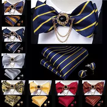 Набор галстуков-бабочек для мужчин, синий полосатый галстук-бабочка с кисточкой, брошь-булавка, галстук, запонки, Dibangu LH-0086