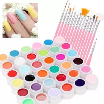 Набор гель-красок для дизайна ногтей, 36 цветов, набор УФ-гелей для дизайна ногтей с 15 шт., кисти для рисования ногтей