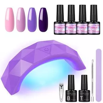 Набор гель-лаков COSCELIA, чистый цветной лак, гель для замачивания с УФ-светодиодной лампой для ногтей и базовым верхним слоем для украшения, набор инструментов для дизайна ногтей, набор маникюрных инструментов