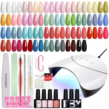 Набор гель-лаков для ногтей PHOENIXY с УФ-лампой 36 Вт, 38 цветов, набор гелевых лаков для ногтей Soak Off Pink, Red, Brown, Blue, Green, маникюрный набор, подарки