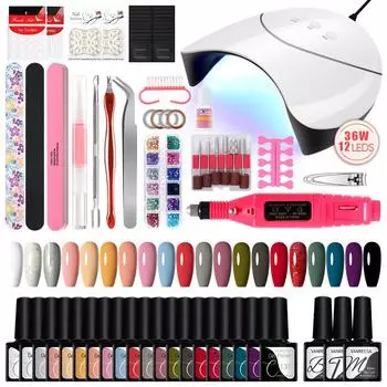 Набор гель-лаков для ногтей VANREESA, 20 шт., УФ-светодиодная лампа для сушки, полупостоянная цветная гель-лак, блестящая дрель для дизайна ногтей, инструменты для дизайна