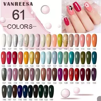Набор гель-лаков для ногтей VANREESA, 61 цвет, 2/4 шт., набор красочных гибридных гель-лаков неоновой серии для маникюра, замачиваемый с базы и сверху, нужна светодиодная лампа для дизайна ногтей