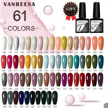 Набор гель-лаков для ногтей VANREESA, полноцветный гель для замачивания, 61 шт., набор гель-лаков для ногтей, дизайн ногтей с базовым верхним покрытием, подарок
