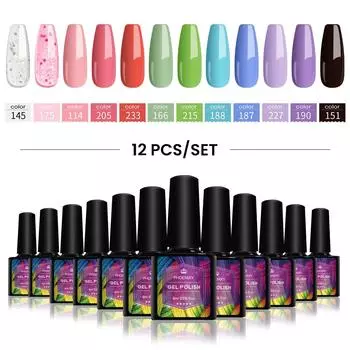 Набор гель-лаков PHOENIXY, 12 цветов чистого лака, замачиваемый УФ-гель, светодиодный полуперманентный маникюрный набор с блестками для дизайна ногтей