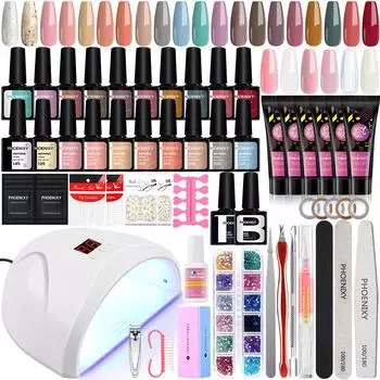Набор гель-лаков PHOENIXY с лампой для сушки ногтей мощностью 36 Вт, полигель для наращивания ногтей, маникюрные инструменты, набор УФ-светодиодных гелей для замачивания