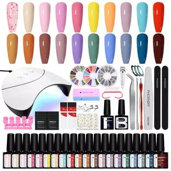 Набор гелей для ногтей PHOENIXY, профессиональный дизайн ногтей с УФ-светодиодной лампой, дрель для гель-лака для ногтей, машина для удаления лака, набор инструментов для маникюра set 06