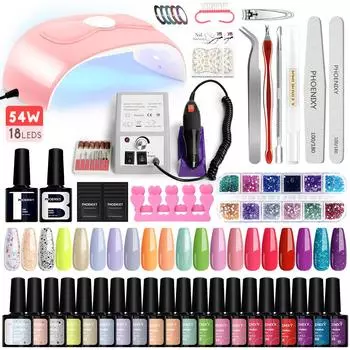 Набор гелей для ногтей PHOENIXY с лаками УФ-гель-машины Лампа для ногтей и аксессуары