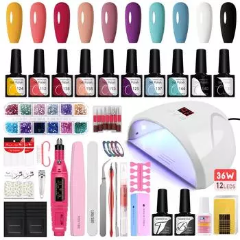 Набор гелевых ногтей VANREESA, 10 шт., гель для замачивания ногтей с 36 Вт УФ-светодиодной лампой для ногтей, набор инструментов для дизайна ногтей, набор инструментов для дизайна ногтей