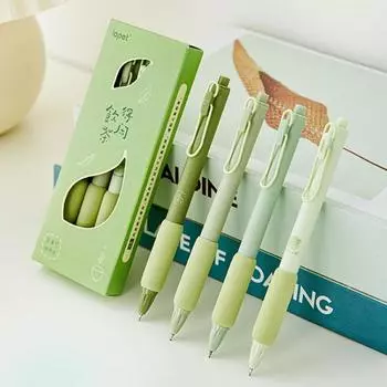 Набор гелевых ручек с зеленым чаем, 4 шт., мягкий сенсорный держатель, шариковая ручка 0,5 мм, черные чернила для письма