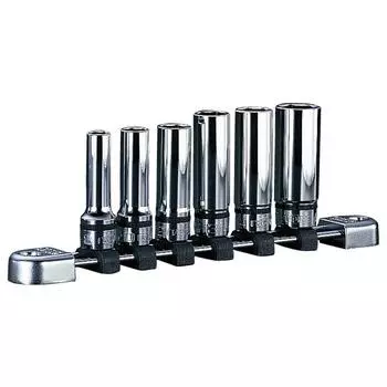 Набор глубоких торцевых головок Nepros от Kyoto Machinery Tools из 6 штук NTB3L06A (КТК) 9.5mm (3/8 дюйма) серебряный