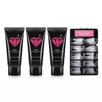 Набор Go Go Blanc Nail Extension Poly Gel, 45 мл, прозрачный полигель 2 шт. + прозрачный розовый + наконечник для наращивания стилет 100 шт. + 3 типа компонентов, 1 комплект