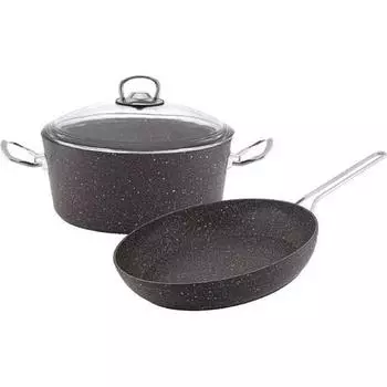 Набор гранитных кастрюль и сковородок Hascevher, 2 шт., серого цвета