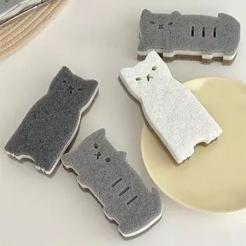 Набор губчатых салфеток, симпатичная имитация мочалки, бытовая кухонная ткань с рисунком кошки, утолщенные тряпки для мытья посуды, чистящие и обезжиривающие салфетки 4pcs
