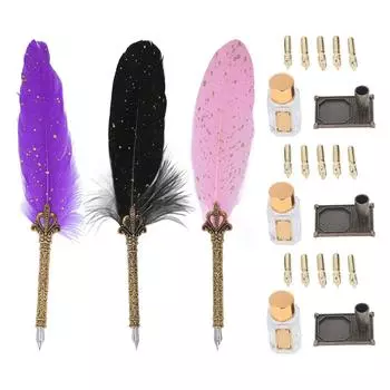 Набор гусиных ручек в стиле ретро, элегантный изысканный узор, сглаживающий набор каллиграфических ручек Purple