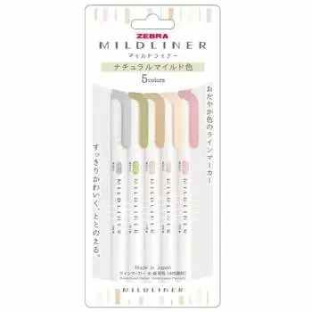 Набор хайлайтеров Zebra Mild Liner Natural Mild, 5 цветов, WKT7-5C-NTC