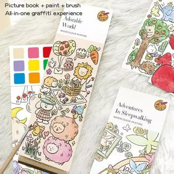 Набор художественной бумаги для неограниченного творчества Мини-блокнот для рисования 9 цветов Акварельный блок для рисования с карманом для кисточек Цветное заполнение Акварельная живопись Книга E