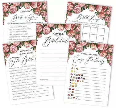 Набор игр для девичника Inkdotpot Floral Theme, комплект из 5 штук (Мероприятия для 50 гостей) Веселый набор игр для девичника 5 x 7 Inches белый