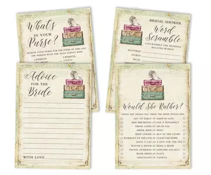 Набор игр для девичника Inkdotpot из 4 штук(50 листов каждый) w От мисс до миссис Голд Баннер Путешествие Веселые игры для свадебного душа 5 x 7 Inches светло-желтого