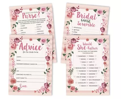 Набор игр для девичника Inkdotpot из 4 штук(50 листов каждый) w От мисс до миссис Золотой баннер Цветочные веселые игры для свадебного душа 5 x 7 Inches белый